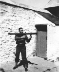 Gene Karl at Albro Castle with gun